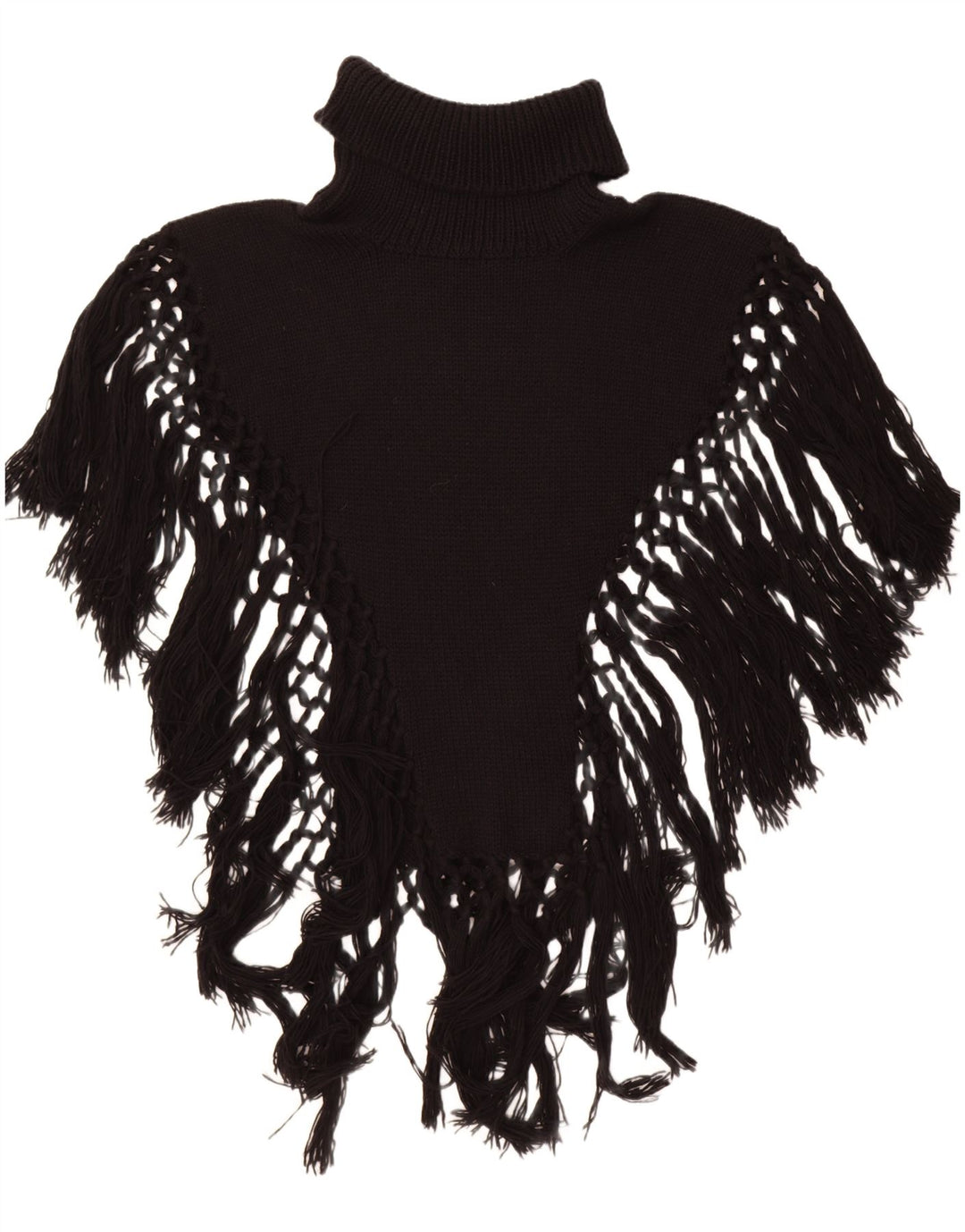 Maglione poncho vintage da donna con collo alto, taglia unica, nero