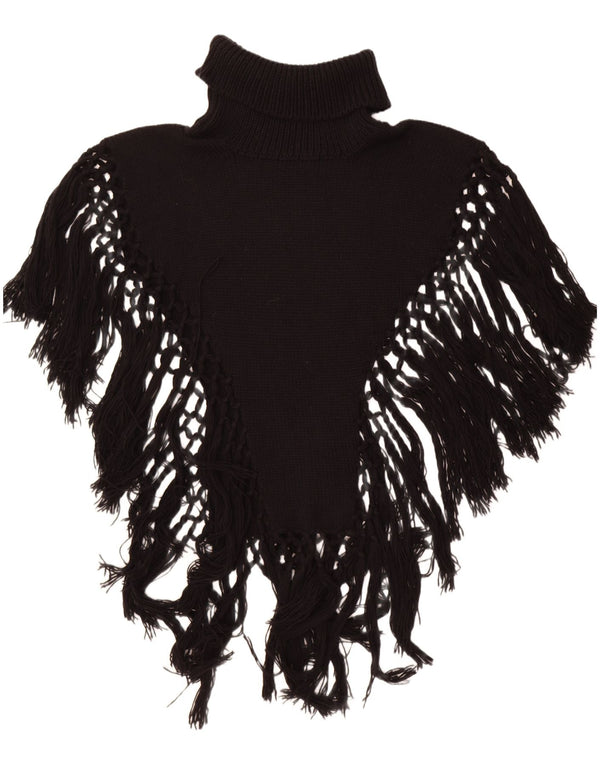 Vintage Womens Roll Neck Poncho Jumper One Size Black