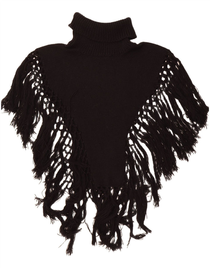 Maglione poncho vintage da donna con collo alto, taglia unica, nero