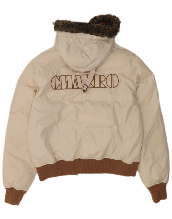 Giacca imbottita con cappuccio grafica da uomo Charro UK 36 piccola poliestere bianco