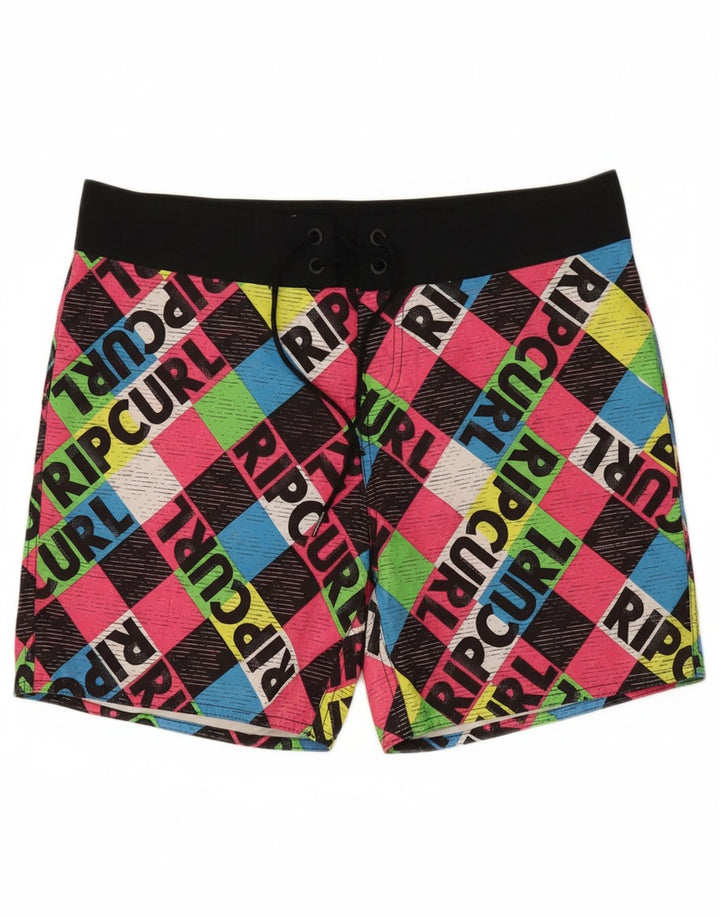RIP CURL Mens Graphic Swimming Shorts Small Multicoloured Check Polyester Vintage Rip Curl and Second-Hand Rip Curl from Messina Hembry 