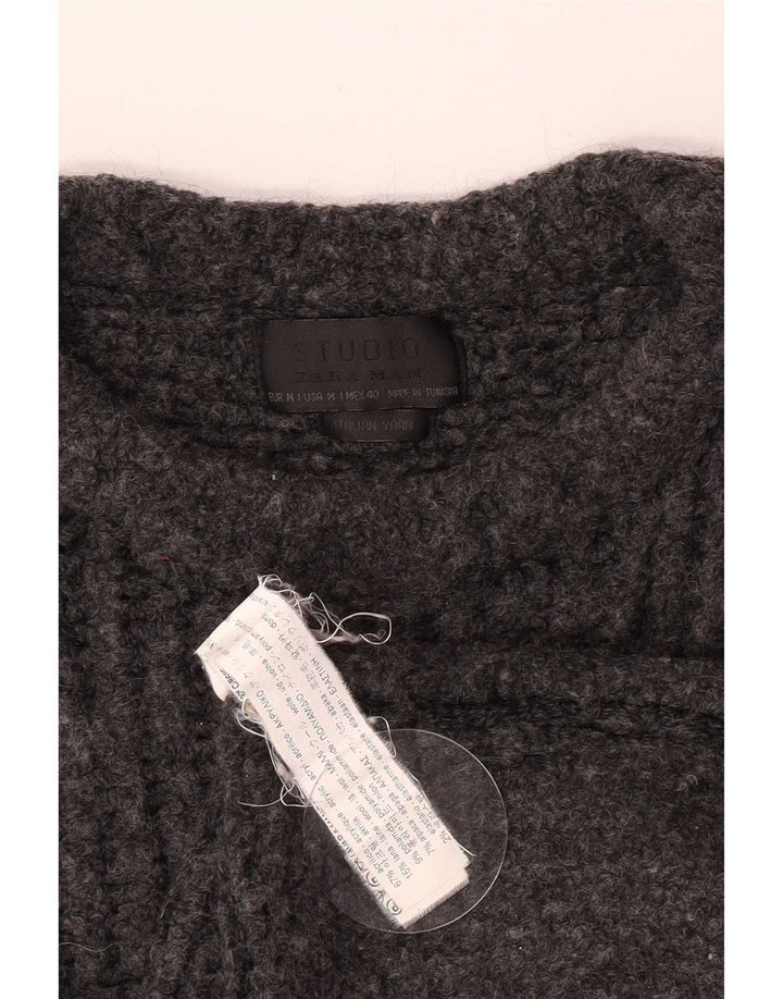 Maglione Zara da uomo con scollo a barca in acrilico grigio medio