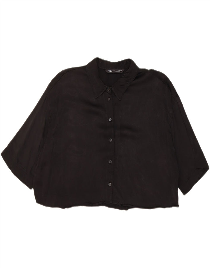 Zara Donna, Camicetta Corta Oversize con Maniche a 3/4 UK 14 Media Nera