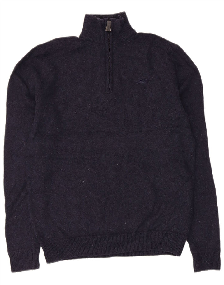 Maglione maglione da donna con collo con zip Superdry UK 14 lana blu navy media