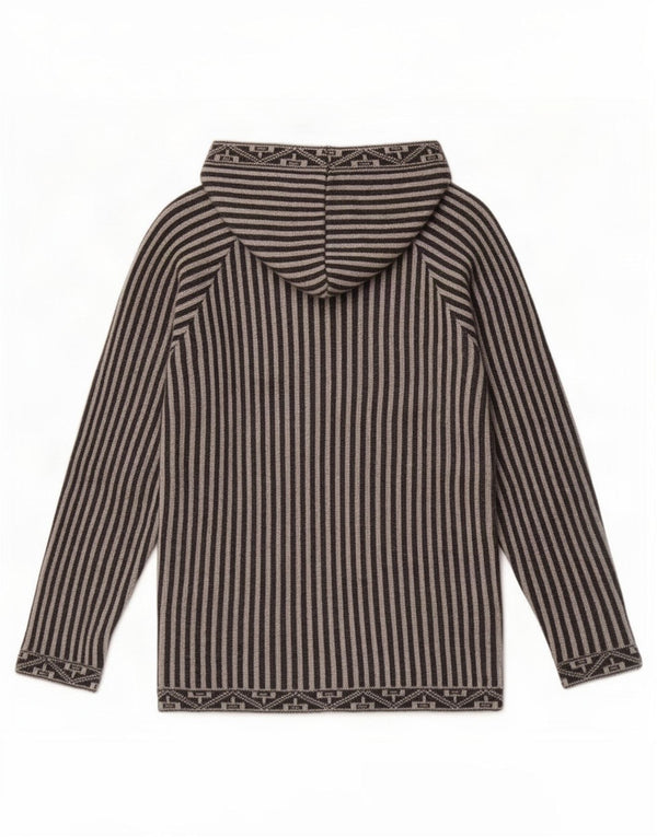 Vintage Womens Hoodie Jumper UK 6 XS Grey Striped