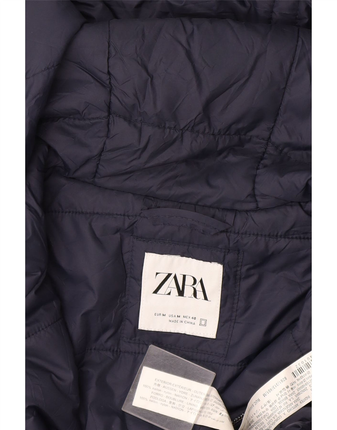 Giacca imbottita con cappuccio da uomo Zara UK 38 nylon blu navy medio