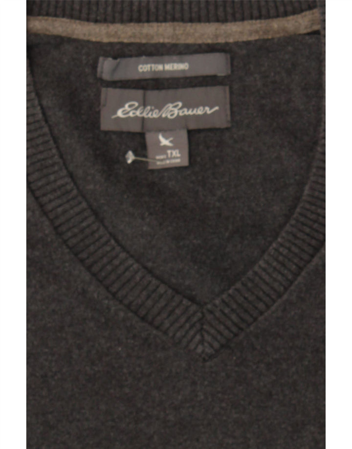 EDDIE BAUER Mens V-Neck Jumper Sweater XL Grey Cotton Vintage Eddie Bauer and Second-Hand Eddie Bauer from Messina Hembry 