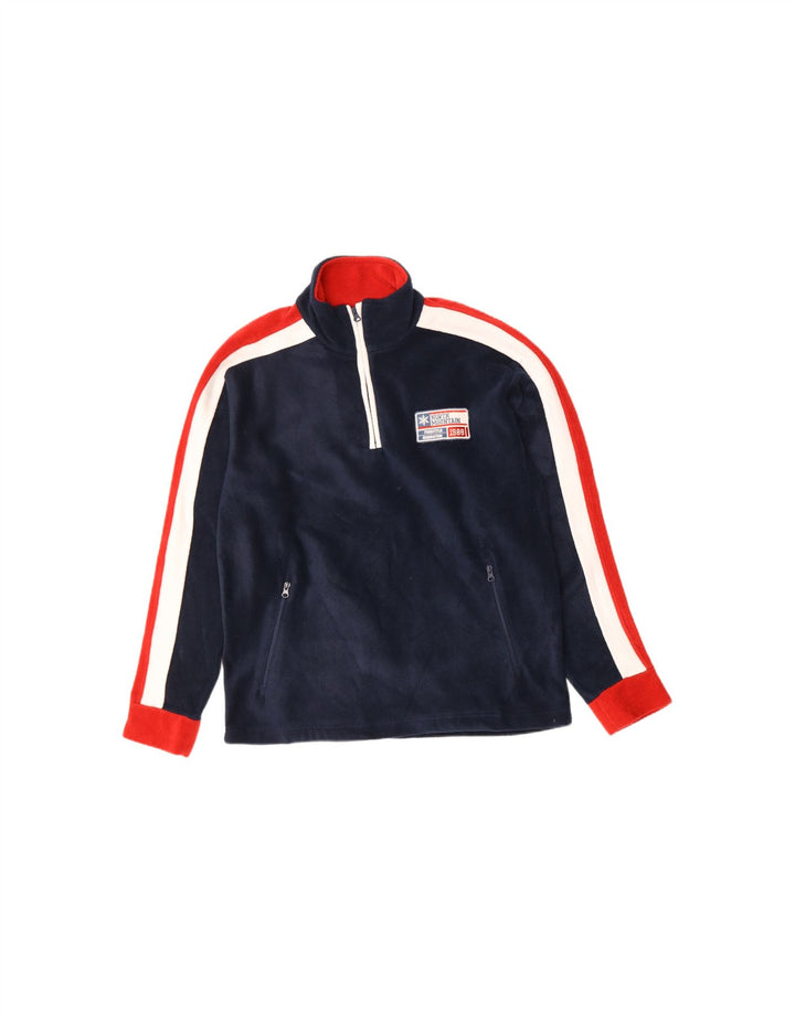 DANILI TREVIGLIANI Mens Graphic Fleece Jumper Medium Navy Blue Colourblock