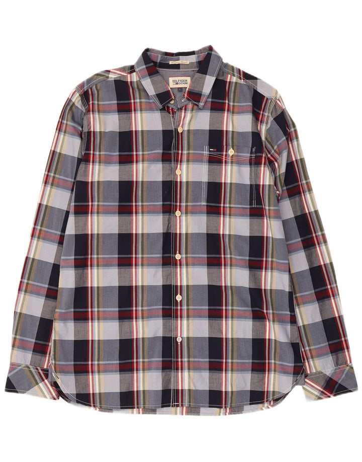 Camicia da uomo Tommy Hilfiger grande cotone a quadri blu navy