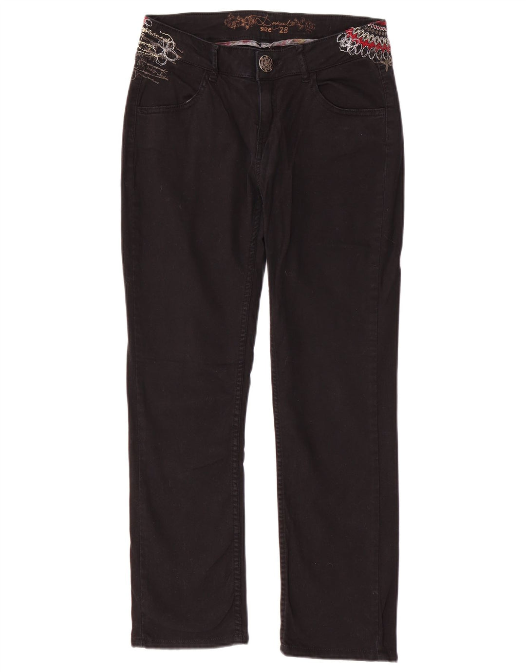 Pantaloni casual dritti da donna DESIGUAL W28 L26 cotone nero