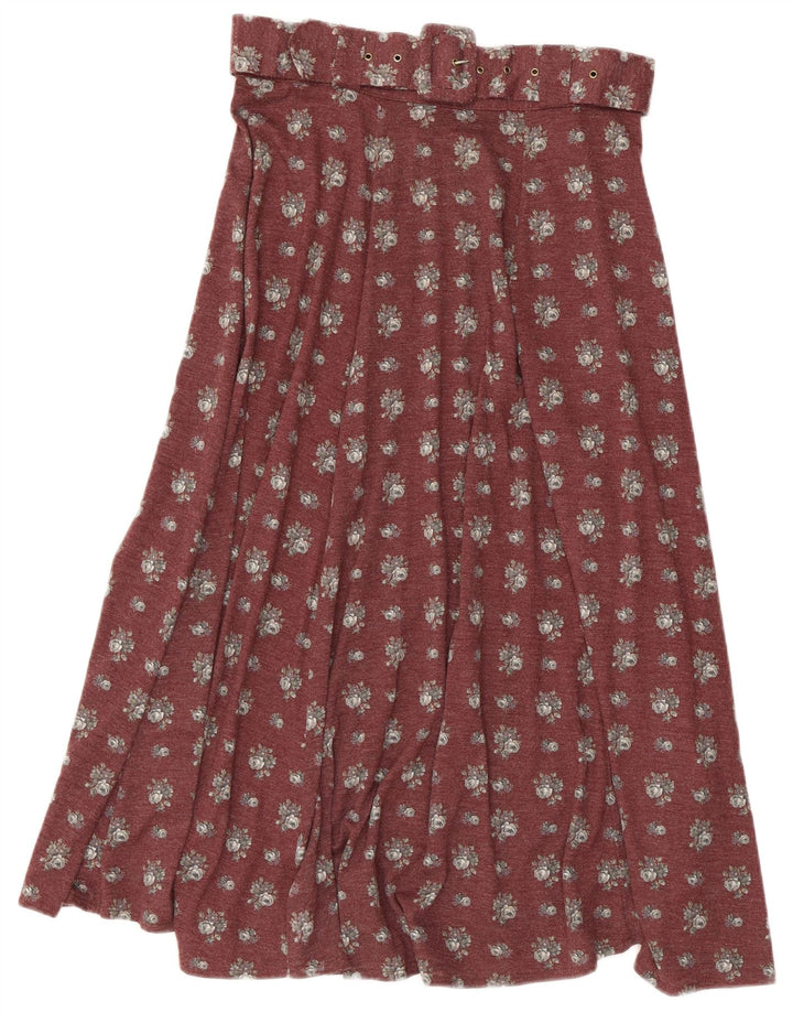 Gonna svasata da donna vintage IT 44 media W30 bordeaux floreale
