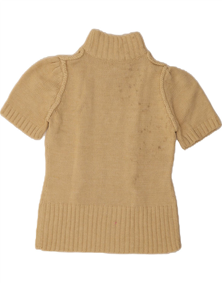 VINTAGE Womens Short Sleeve Turtle Neck Jumper Sweater UK 14 Medium Beige Vintage Vintage and Second-Hand Vintage from Messina Hembry 
