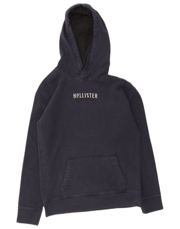Maglione con cappuccio grafico da uomo Hollister, cotone medio blu navy
