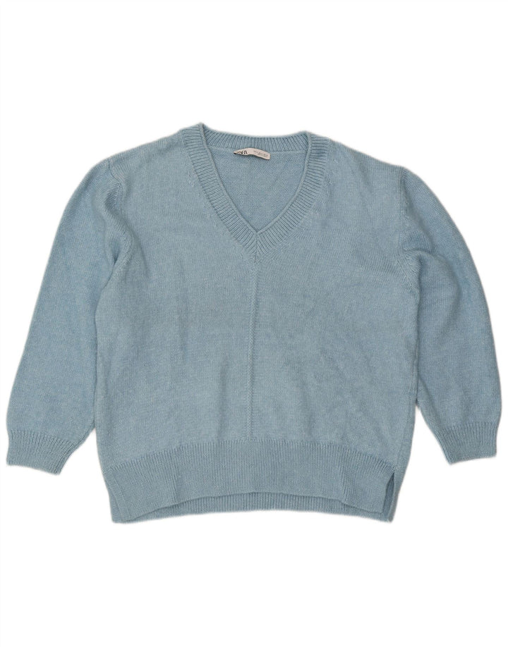 Maglione maglione oversize con scollo a V da donna Zara UK 18 XL Blu