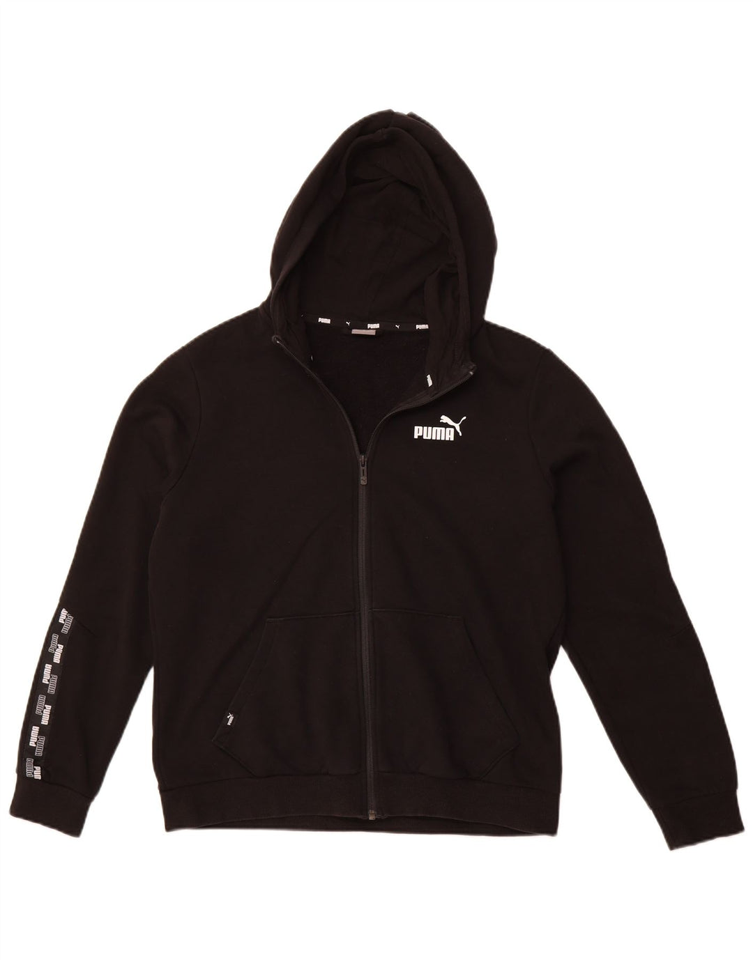 Felpa con cappuccio e zip grafica PUMA da donna UK 16 grande cotone nero