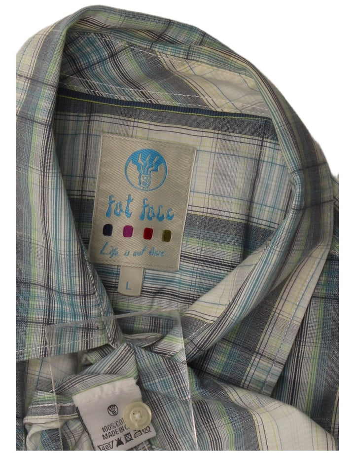 FAT FACE Camicia a maniche corte da uomo in cotone a quadri blu grandi