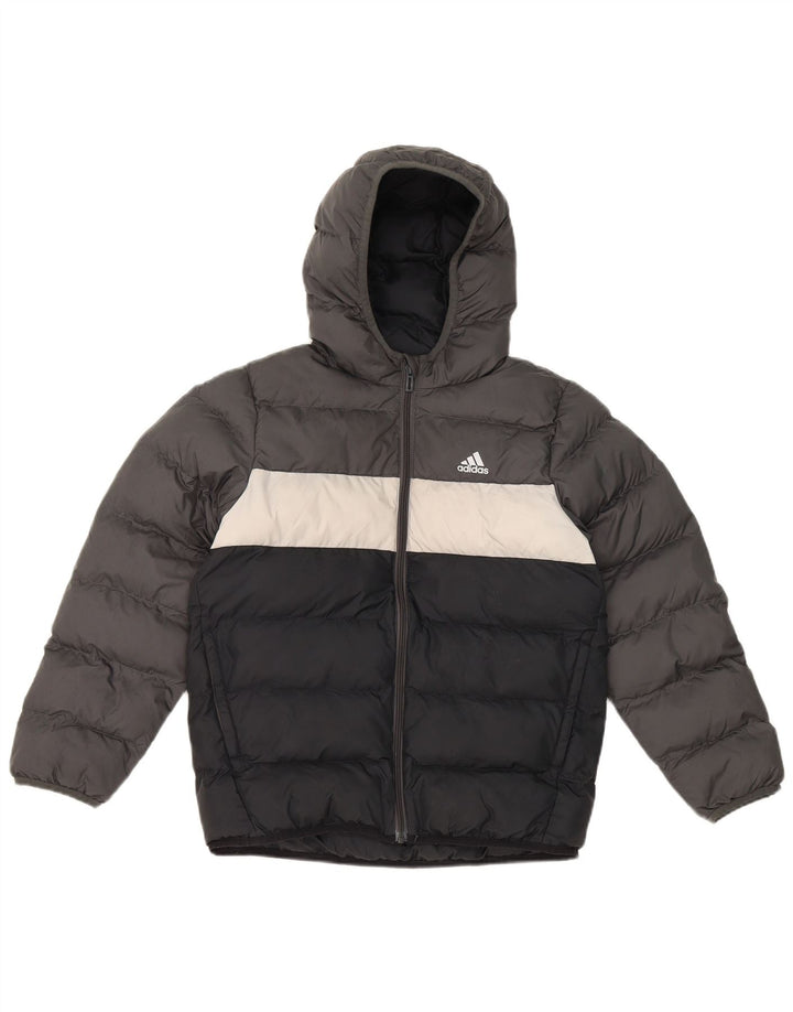Giacca imbottita con cappuccio Adidas da ragazzo 9-10 anni in poliestere color block grigio