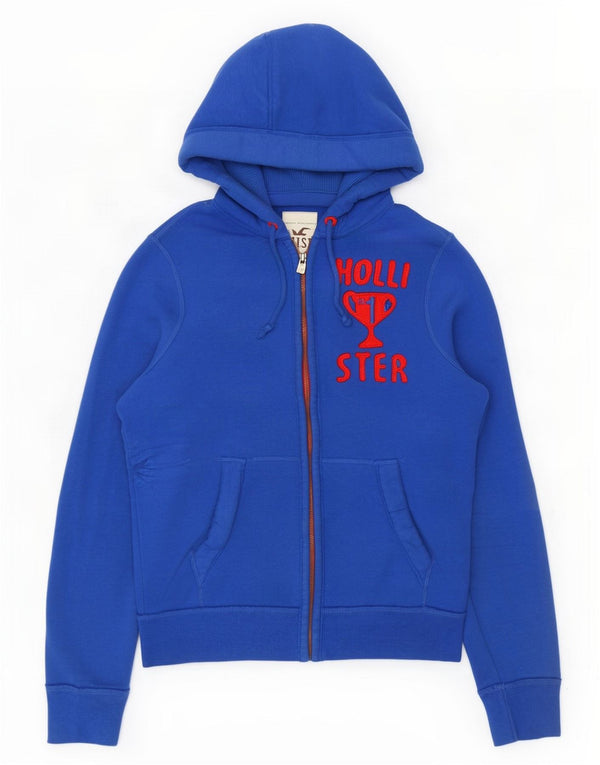 Maglione con cappuccio e zip grafica da uomo Hollister in cotone blu medio