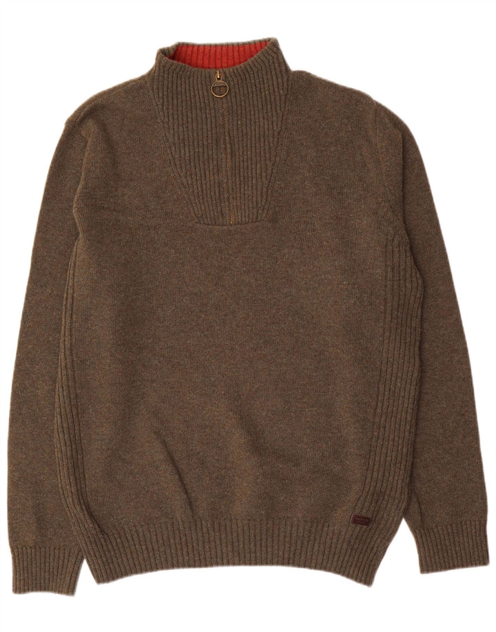 Barbour Uomo Maglione con zip sul collo Maglione grande in lana kaki