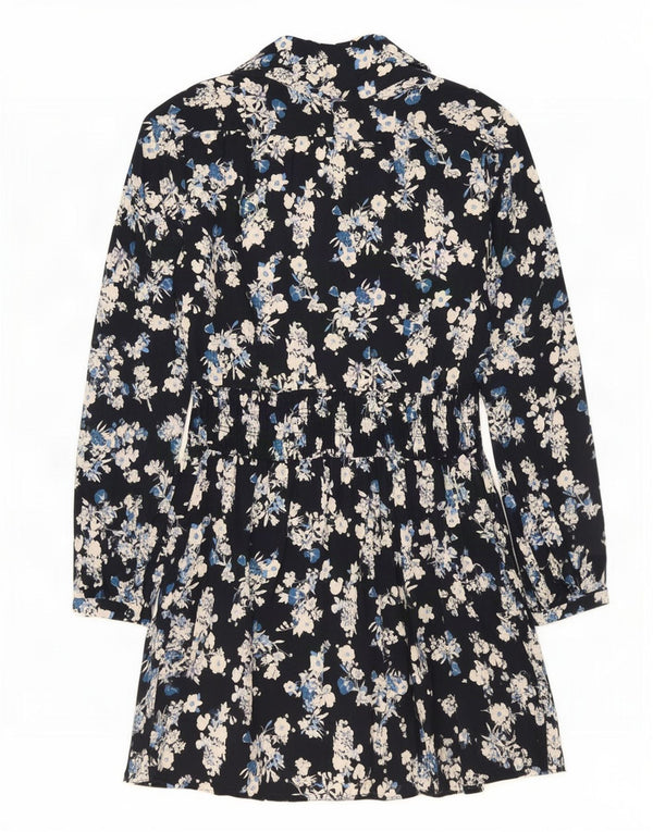 Abito a trapezio oversize a maniche lunghe da donna Zara UK 10 piccolo floreale blu navy