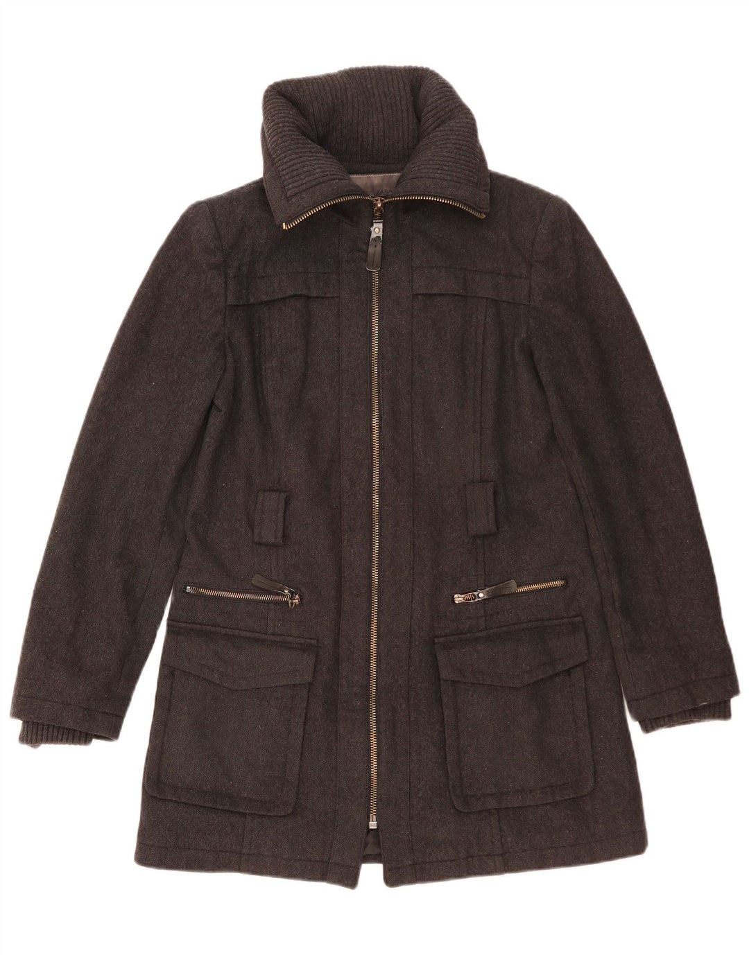 Cappotto ZARA Donna UK 14 Large Grigio Lana