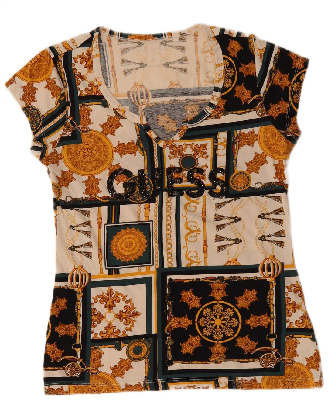 Guess T-shirt grafica da donna Top UK 12 media multicolore