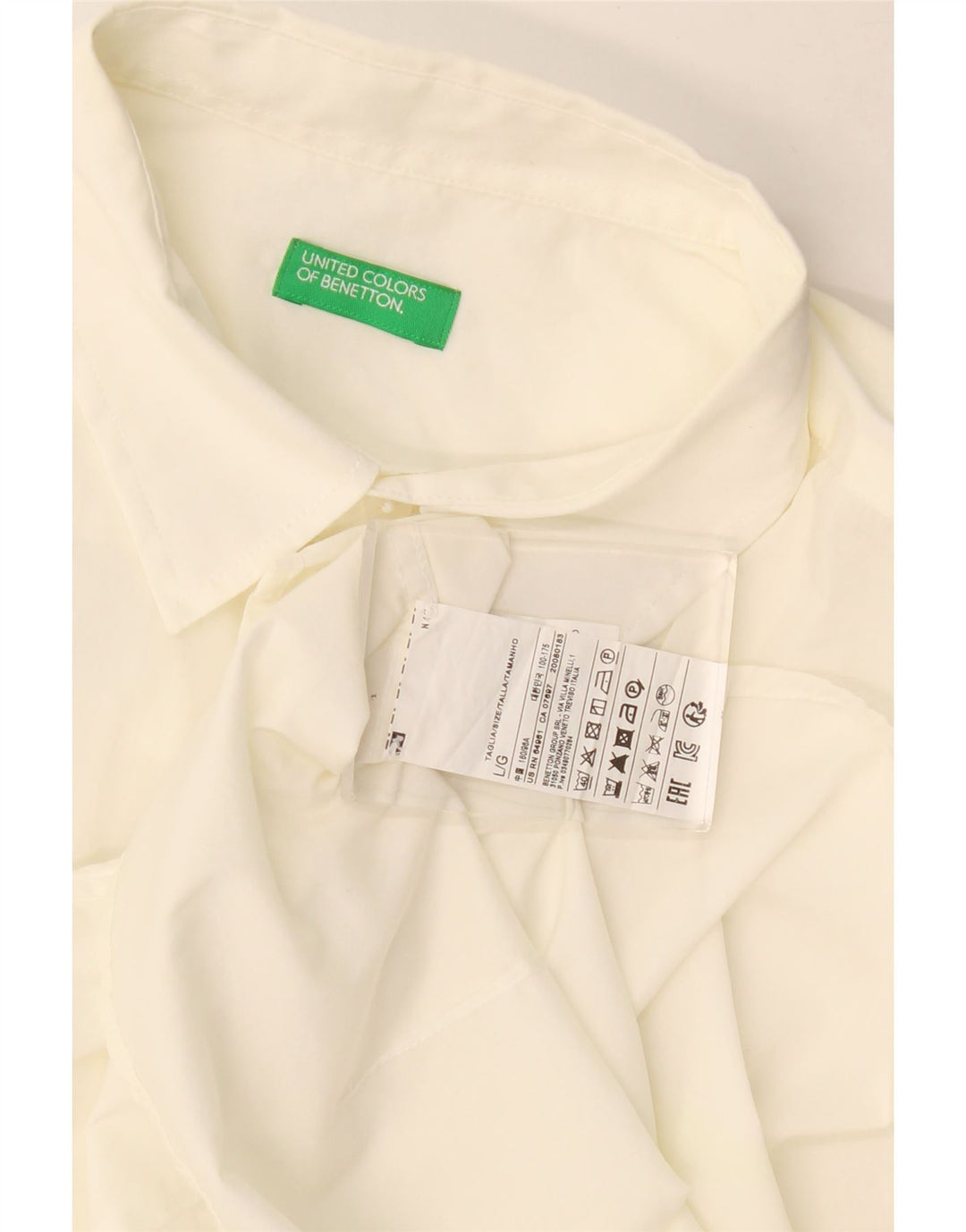 Camicia Benetton Uomo Manica Corta Large Cotone Bianco