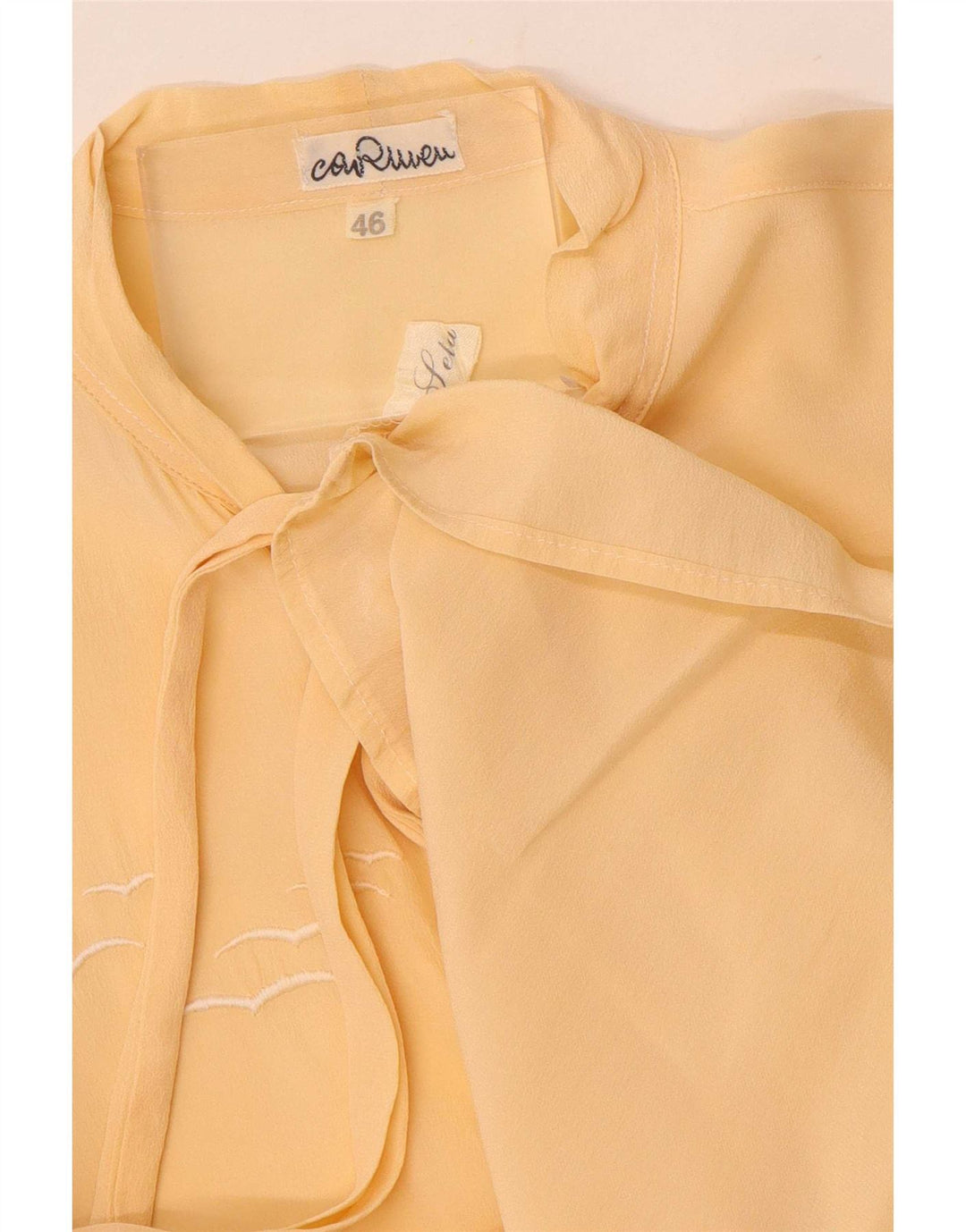 Camicetta da donna vintage con cravatta sul davanti IT 46 grande seta gialla