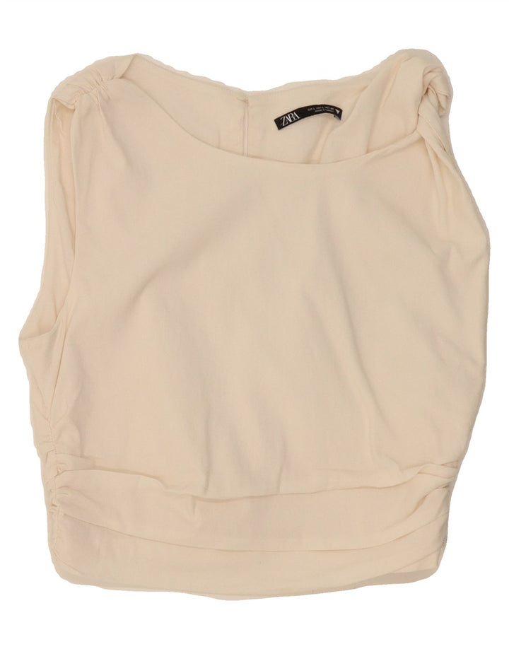 ZARA Womens Crop Sleeveless Blouse Top UK 14 Large Off White Vintage Zara and Second-Hand Zara from Messina Hembry 