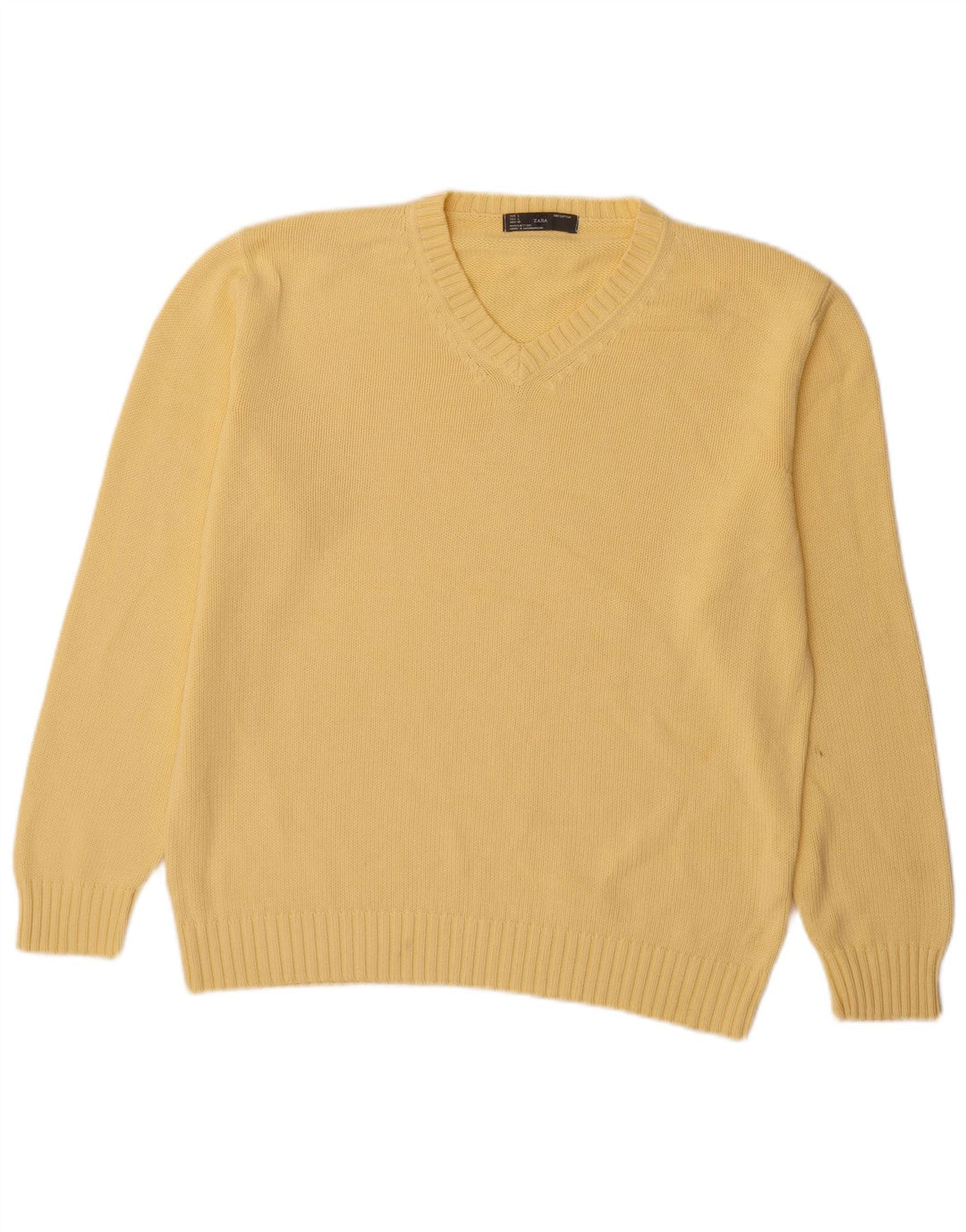 Maglione Zara da uomo con scollo a V grande in cotone giallo