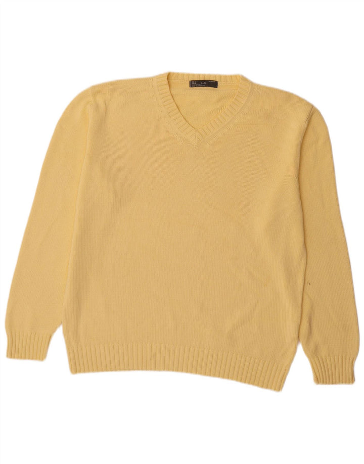 Maglione Zara da uomo con scollo a V grande in cotone giallo