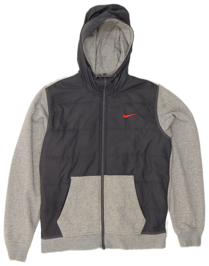 Felpa con cappuccio e zip Nike da uomo in cotone color block grigio medio
