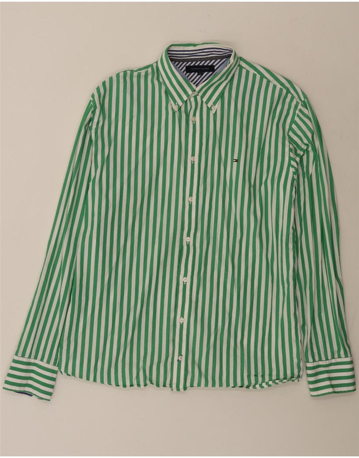 Camicia da uomo Tommy Hilfiger XL in cotone a righe verdi
