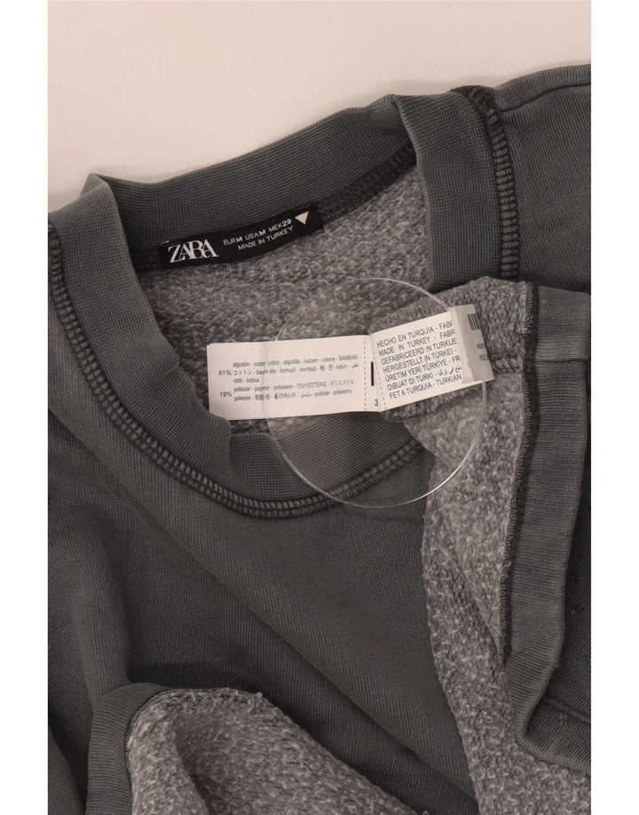Felpa oversize corta da donna Zara, maglione UK 14, cotone grigio medio