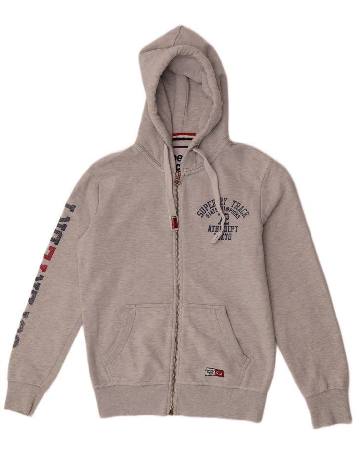 Maglione con cappuccio e zip grafica da uomo Superdry in cotone grigio medio