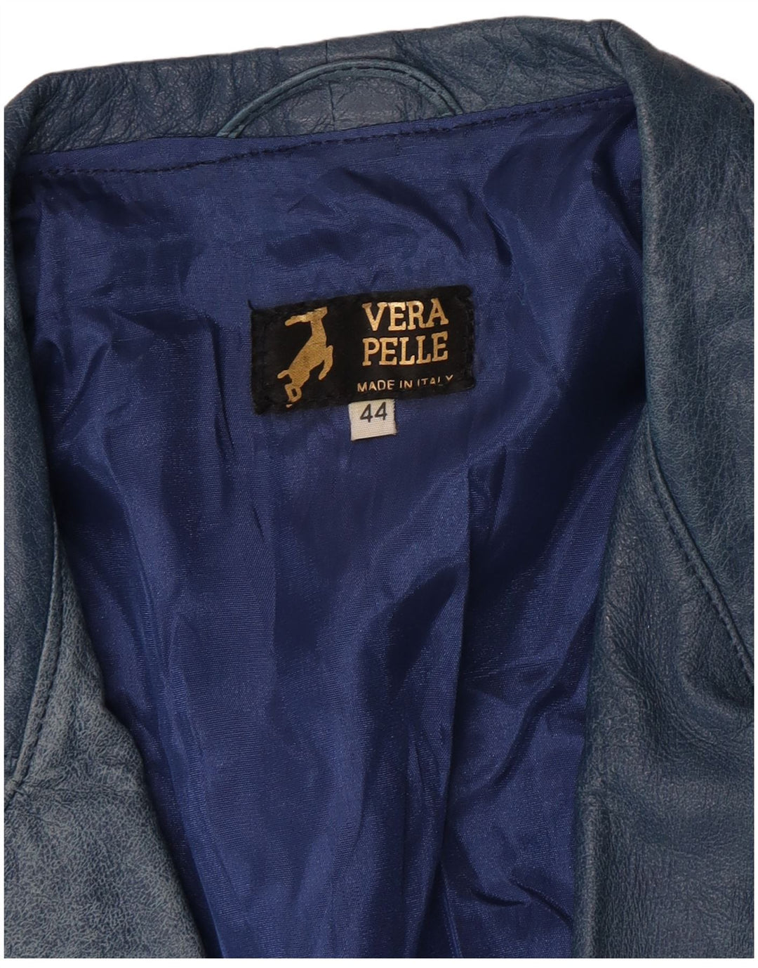 Giacca in pelle da donna vintage IT 44 in pelle blu medio