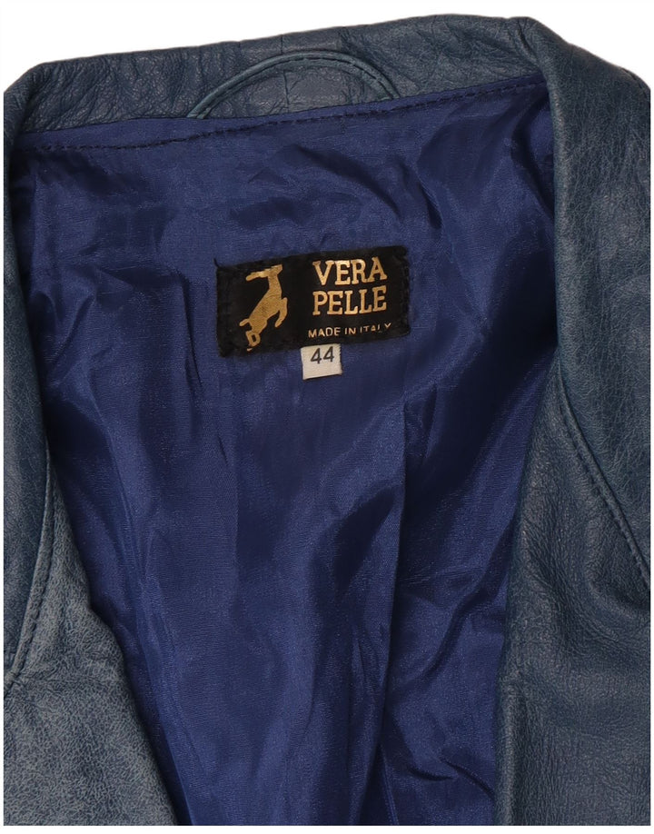 Giacca in pelle da donna vintage IT 44 in pelle blu medio