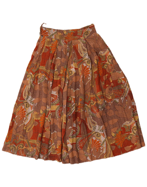Gonna svasata a pieghe da donna vintage W24 XS marrone floreale