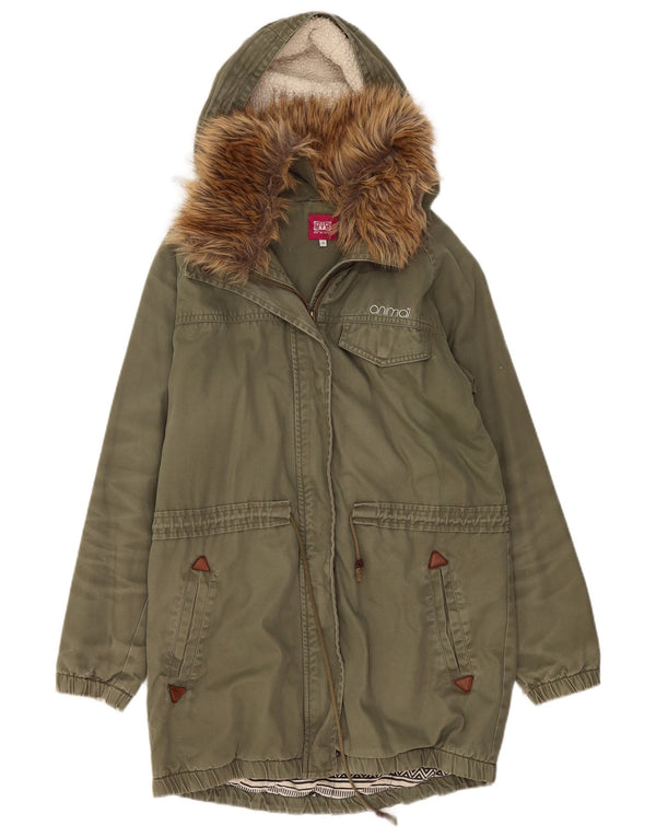 Giacca parka con cappuccio da donna Animal UK 14 grande cotone kaki