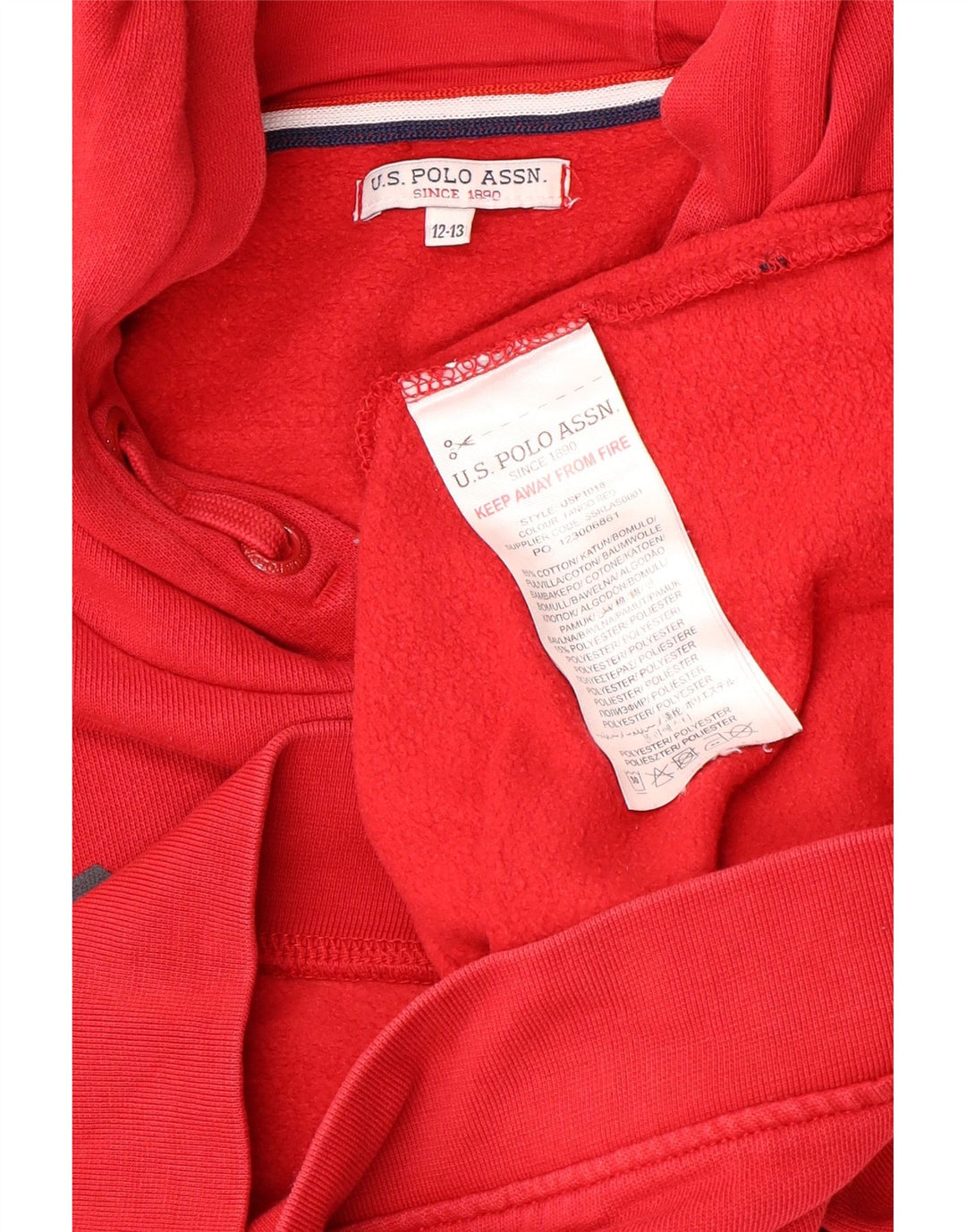 POLO ASSN. Maglione con cappuccio grafico da bambino 12-13 anni in cotone rosso