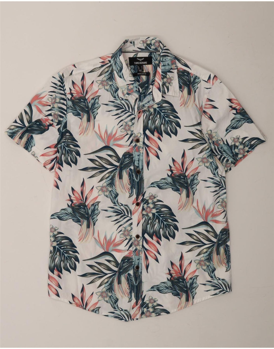 THREADBARE Mens Regular Fit Short Sleeve Shirt Medium White Floral Cotton Vintage Threadbare and Second-Hand Threadbare from Messina Hembry 