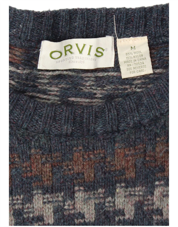 Orvis Maglione da uomo con scollo a barca, maglione medio, in lana pied de poule blu navy