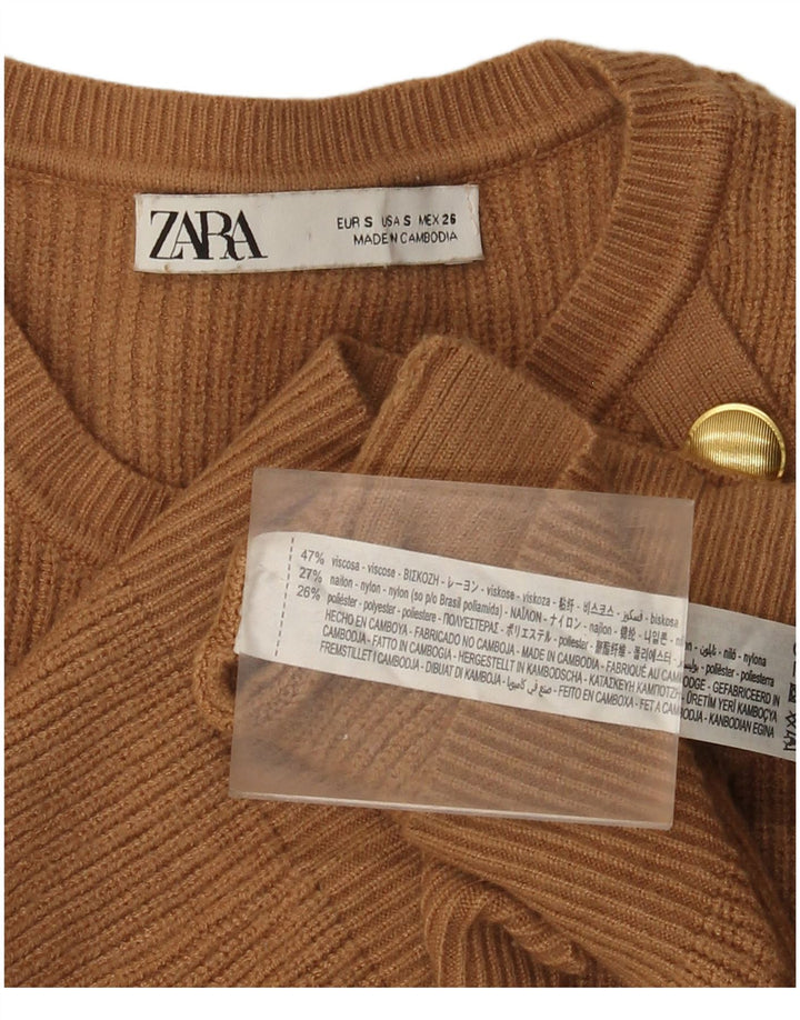 Maglione maglione girocollo da donna Zara UK 8 piccolo in viscosa marrone