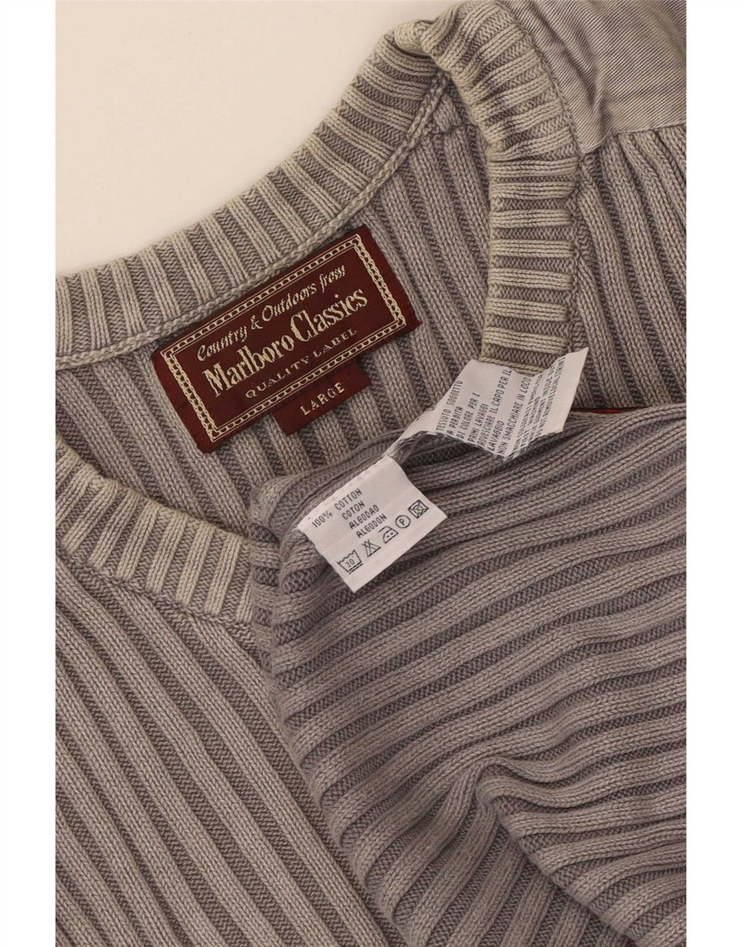 Marlboro Classics Maglione da uomo con scollo a V grande cotone grigio