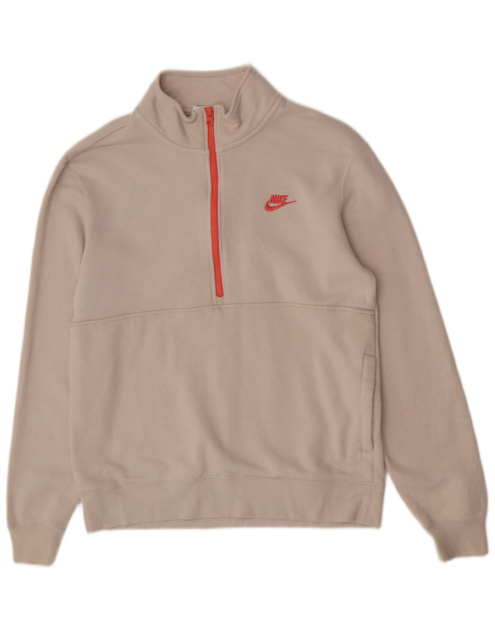 Felpa Nike da uomo con zip e collo, in cotone bianco sporco medio