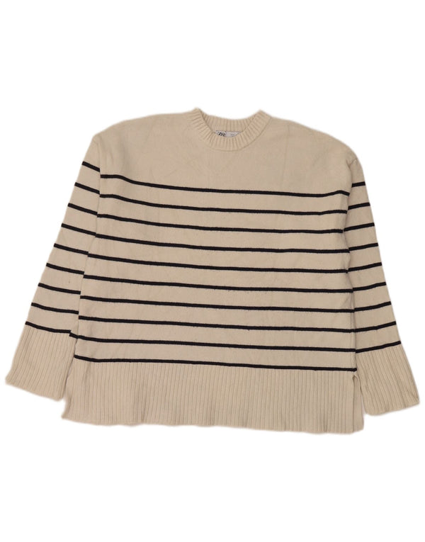 Maglione maglione girocollo oversize da donna Zara UK 6 XS bianco sporco a righe