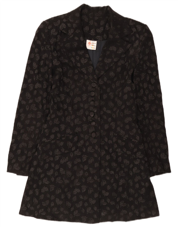 Giacca blazer vintage da donna a 6 bottoni con linea lunga IT 40 piccolo floreale nero