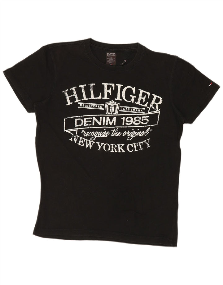 TOMMY HILFIGER T-shirt grafica da uomo Top piccola in cotone nero