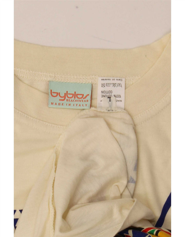 T-shirt grafica da uomo Byblos Top grande in cotone beige