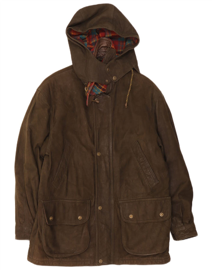 Giacca a vento in pelle con cappuccio da uomo Conrad IT 52 XL Cachi